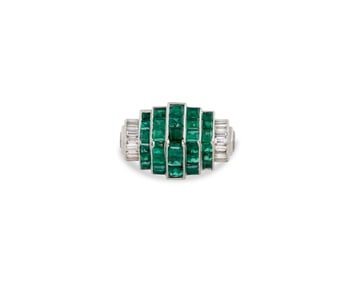 Platinum, Emerald, and Diamond Ring