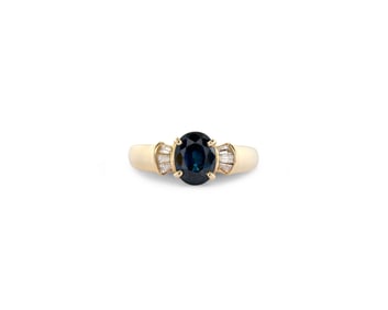 14K Gold, Sapphire, and Diamond Ring