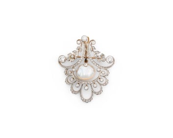 Platinum, 18K Gold, Diamond, and Pearl Pendant/Brooch