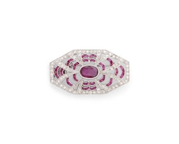 Platinum, Ruby, and Diamond Brooch