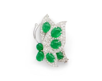18K Gold, Jadeite, and Diamond Brooch