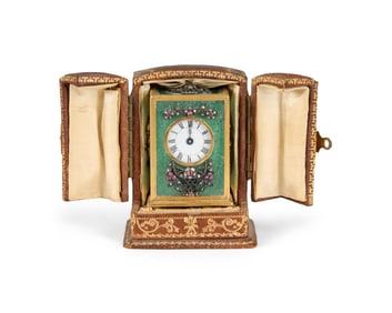 14K Gold, Enamel, and Gemset Travel Clock