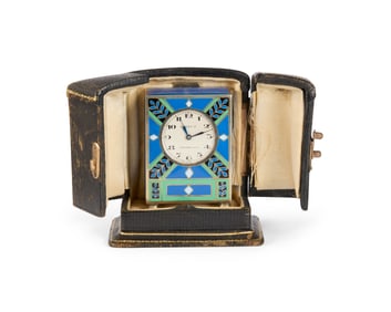 TIFFANY & CO. Enameled Eight Day Travel Clock