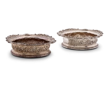 Pair of Fine Silver Wine Coasters, 19th century