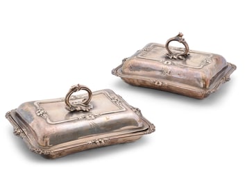 Pair of Victorian Sterling Silver Covered Entrée Dishes, London, 1842, R. G. Hennell, makers
