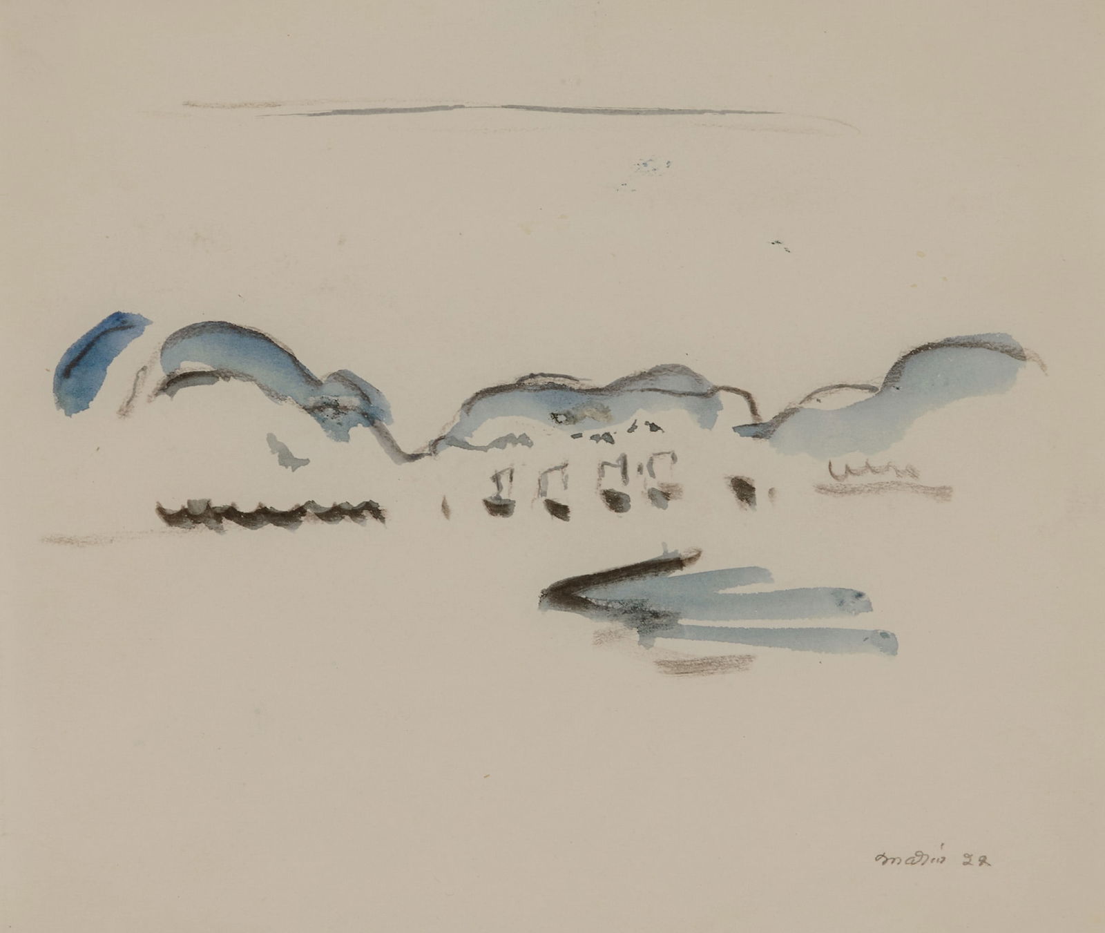 JOHN MARIN, (American, 1870-1953), Mount Desert Minute Drawing, 1922: JOHN MARIN(American, 1870-1953)Mount Desert Minute Drawing1922, watercolor on papersigned and dated Marin 22 lower rightsheet: 6 7/8 x 7 3/4 in., frame: 14 1/2 x 15 3/8 in. Provenance: T