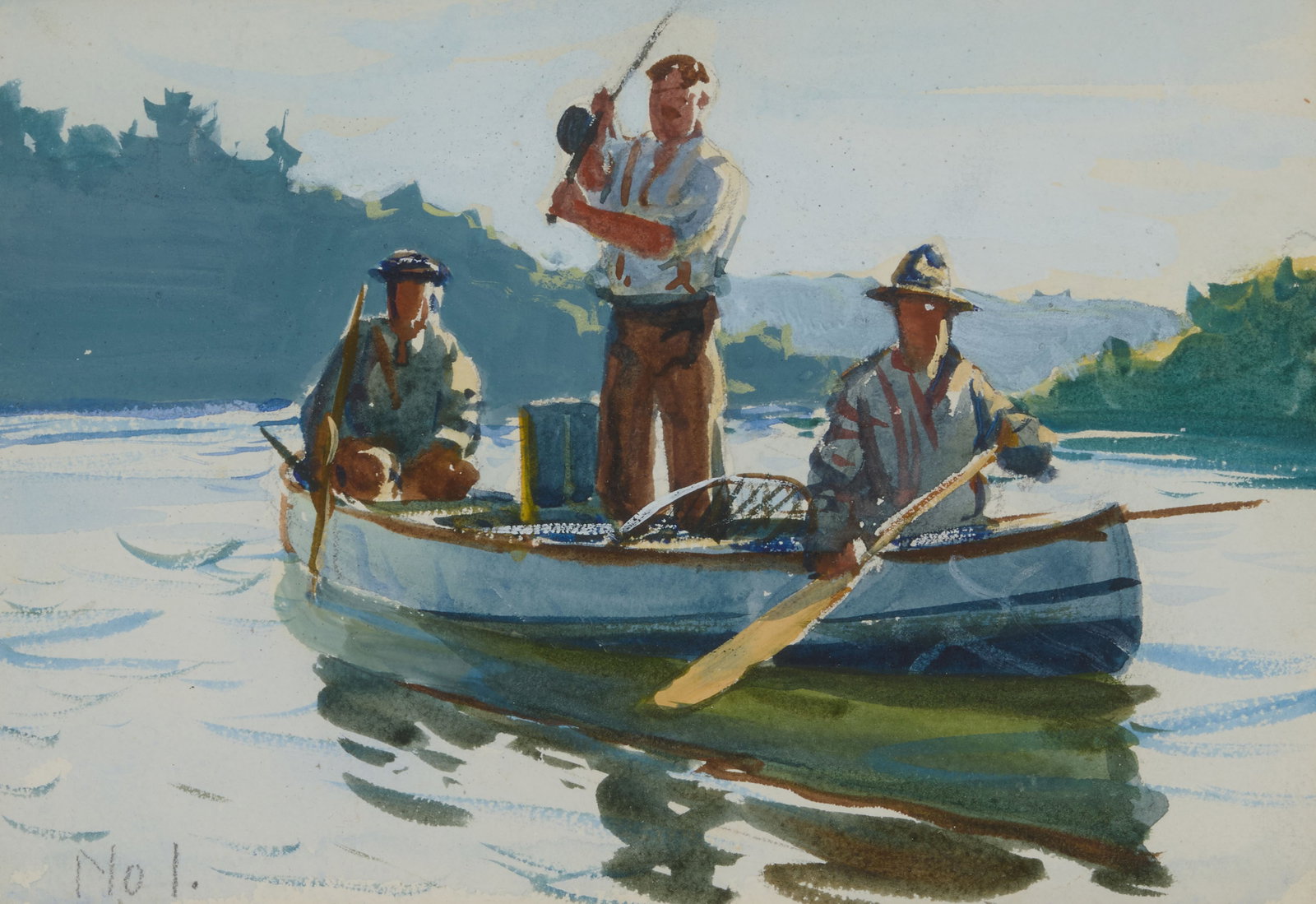 OGDEN MINTON PLEISSNER, (American, 1905-1983), On the Cascapédia: OGDEN MINTON PLEISSNER(American, 1905-1983)On the Cascapédiawatercolor on paperinscribed No. 1 lower leftsight: 6 3/4 x 9 3/4 in., frame: 13 1/4 x 16 1/4 in. Provenance: Property of a Ne