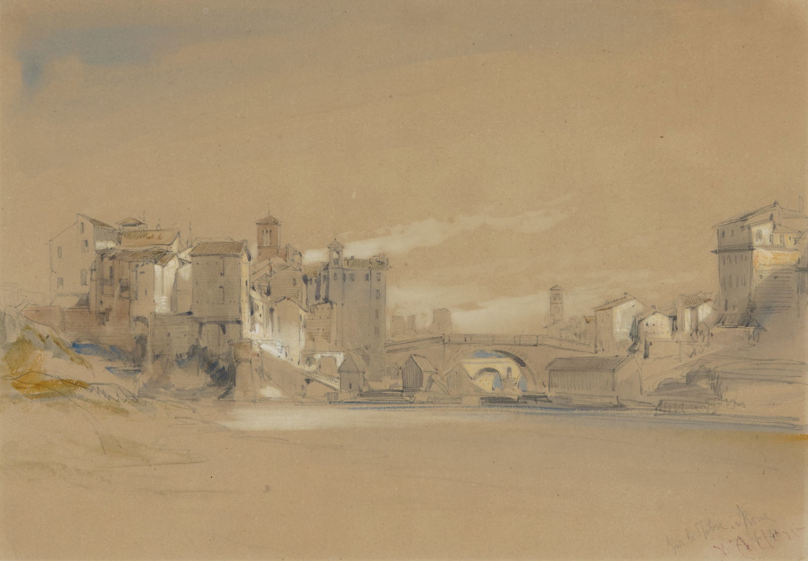 WILLIAM CALLOW, (English, 1812-1908), On the Tiber, Rome: WILLIAM CALLOW(English, 1812-1908)On the Tiber, Romewatercolortitled and signed Sur le Tebre a Rome W. Callow lower rightsight: 9 7/8 x 14 1/8 in., frame: 20 x 24 5/8 in. Provenance: Th