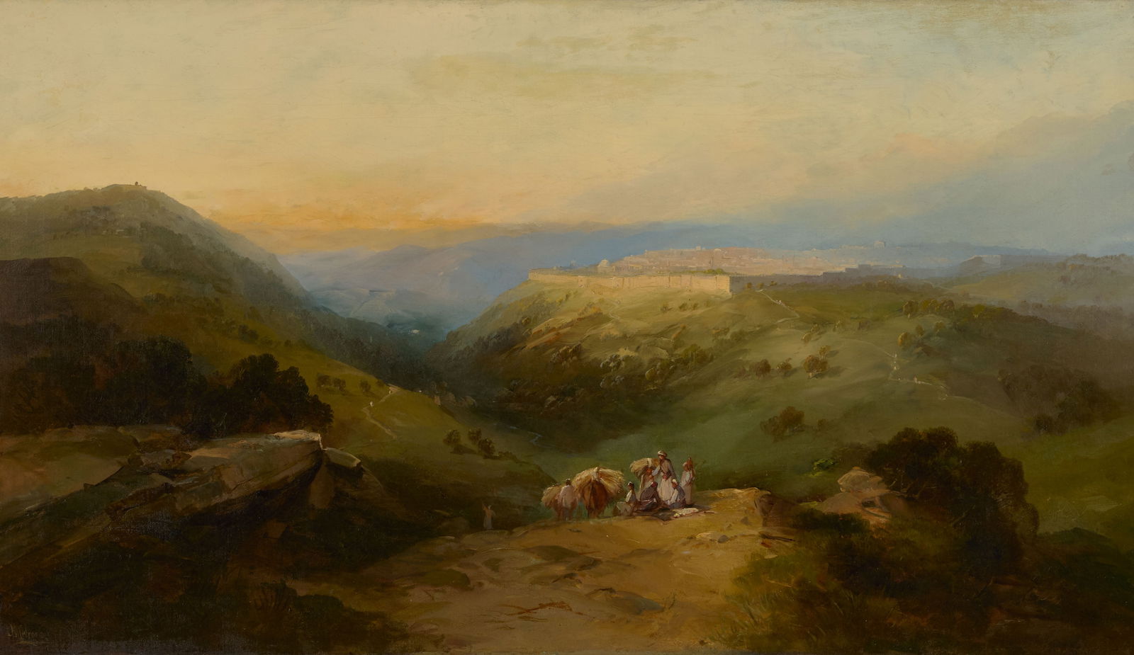 ANDREW MELROSE, (American, 1836-1901), Jerusalem Landscape: ANDREW MELROSE(American, 1836-1901)Jerusalem Landscapeoil on canvassigned Melrose lower left24 x 42 in., frame: 35 1/2 x 53 1/2 in Provenance: Gerald W. Bell Jr., Portland, ME, ca. 1997;