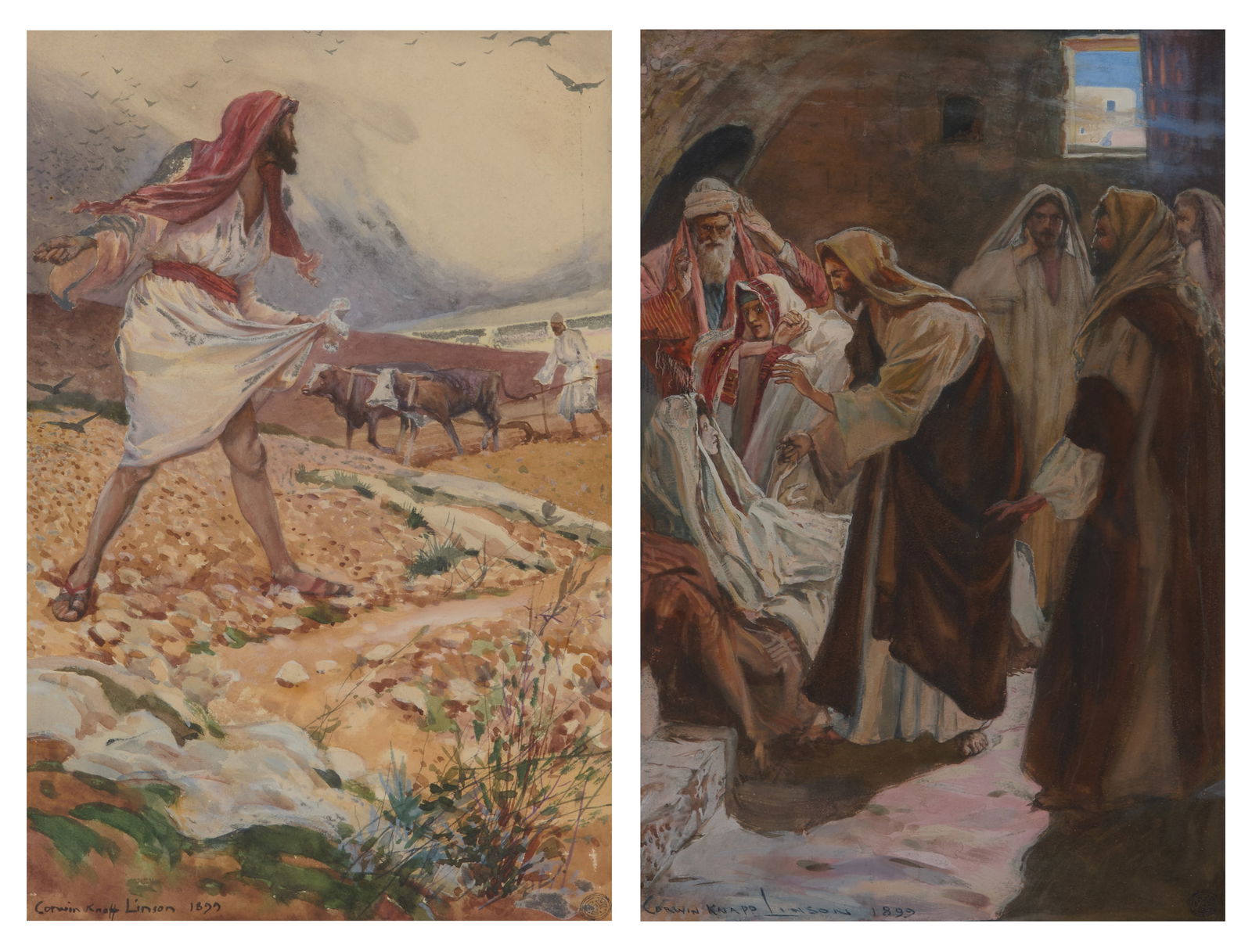 CORWIN KNAPP LINSON, (American, 1864-1934), Two Biblical Scenes, 1899 (1 of 7)