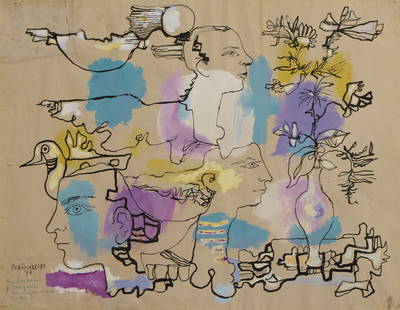 RENÉ PORTOCARRERO, (Cuban, 1912-1985), Untitled, 1970: RENÉ PORTOCARRERO(Cuban, 1912-1985)Untitled1970, watercolor and gouache on papersigned and dated Portocarrero 70 lower leftsheet: 25 1/2 x 19 3/4 in. Provenance: Private Canadian Collect