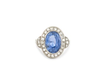 18K Gold, Sapphire, and Diamond Ring