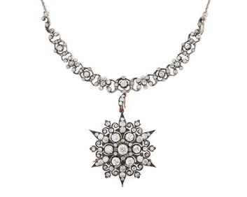 Silver-Topped-Gold and Diamond Pendant Necklace/Brooch