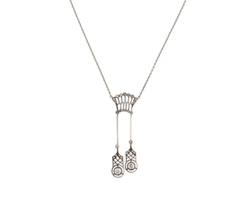 Silver-Topped-Gold and Diamond Pendant Necklace