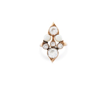 Antique Gold, Diamond, and Pearl Ring