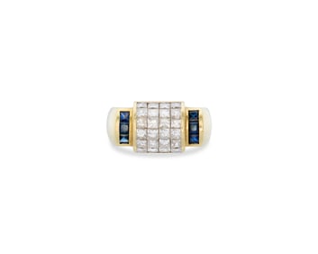18K Gold, Diamond, and Sapphire Ring