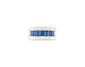 18K Gold, Diamond, and Sapphire Ring