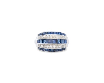 Platinum, Sapphire, and Diamond Ring