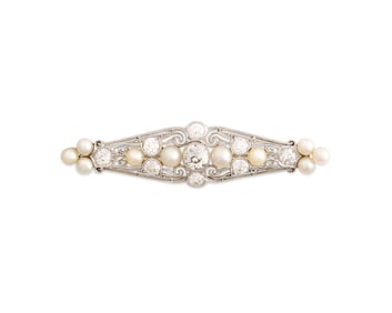 Platinum, Diamond, and Pearl Brooch