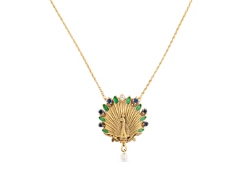 FABERGE, IGOR CARL FABERGE 14K Gold, Gemset, and Enamel Pendant Watch Necklace