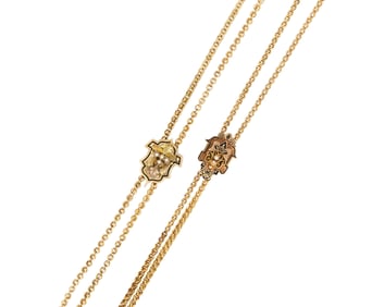 Pair of 14K Gold, Enamel, and Seed Pearl Necklaces
