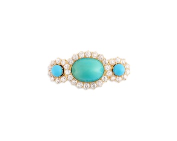 18K Gold, Turquoise, and Diamond Pendant/Brooch