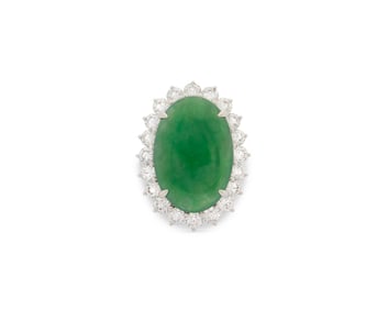 Platinum, Jade, and Diamond Ring