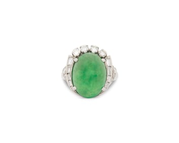 Platinum, Jadeite, and Diamond Ring