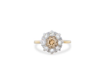 18K Gold, Colored Diamond, and Diamond Ring