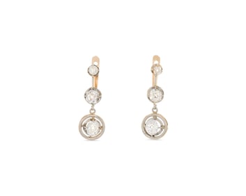 Platinum-Topped-Gold and Diamond Earrings