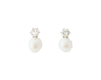 14K Gold, Diamond, and Cultured Pearl Earrings