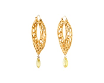 14K Gold, Citrine, and Diamond Hoop Earrings