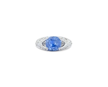Platinum, Sapphire, and Diamond Ring