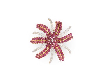 14K Gold, Ruby, and Diamond Brooch