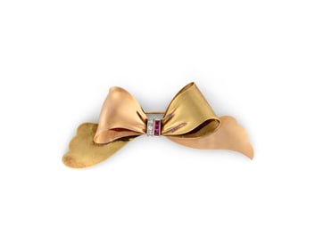 TIFFANY & CO. 14K Gold, Ruby, and Diamond Brooch