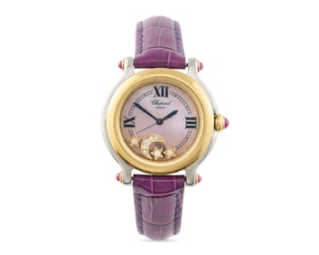 CHOPARD Stainless Steel, Gold, Diamond, Mother-Of-Pearl, and Tourmaline 'Happy Sport' Wristwatch