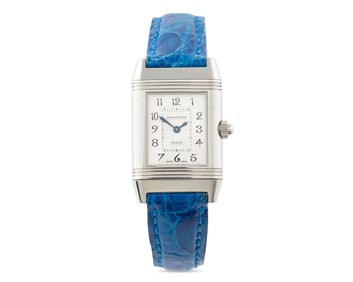JAEGER LECOULTRE Stainless Steel, Diamond, and Mother-Of-Pearl 'Reverso' Wristwatch