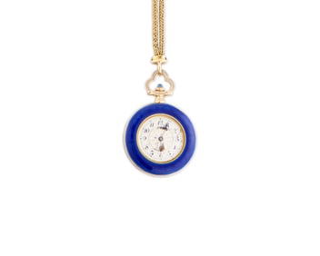 14K Gold, Enamel, and Pearl Pendant Watch