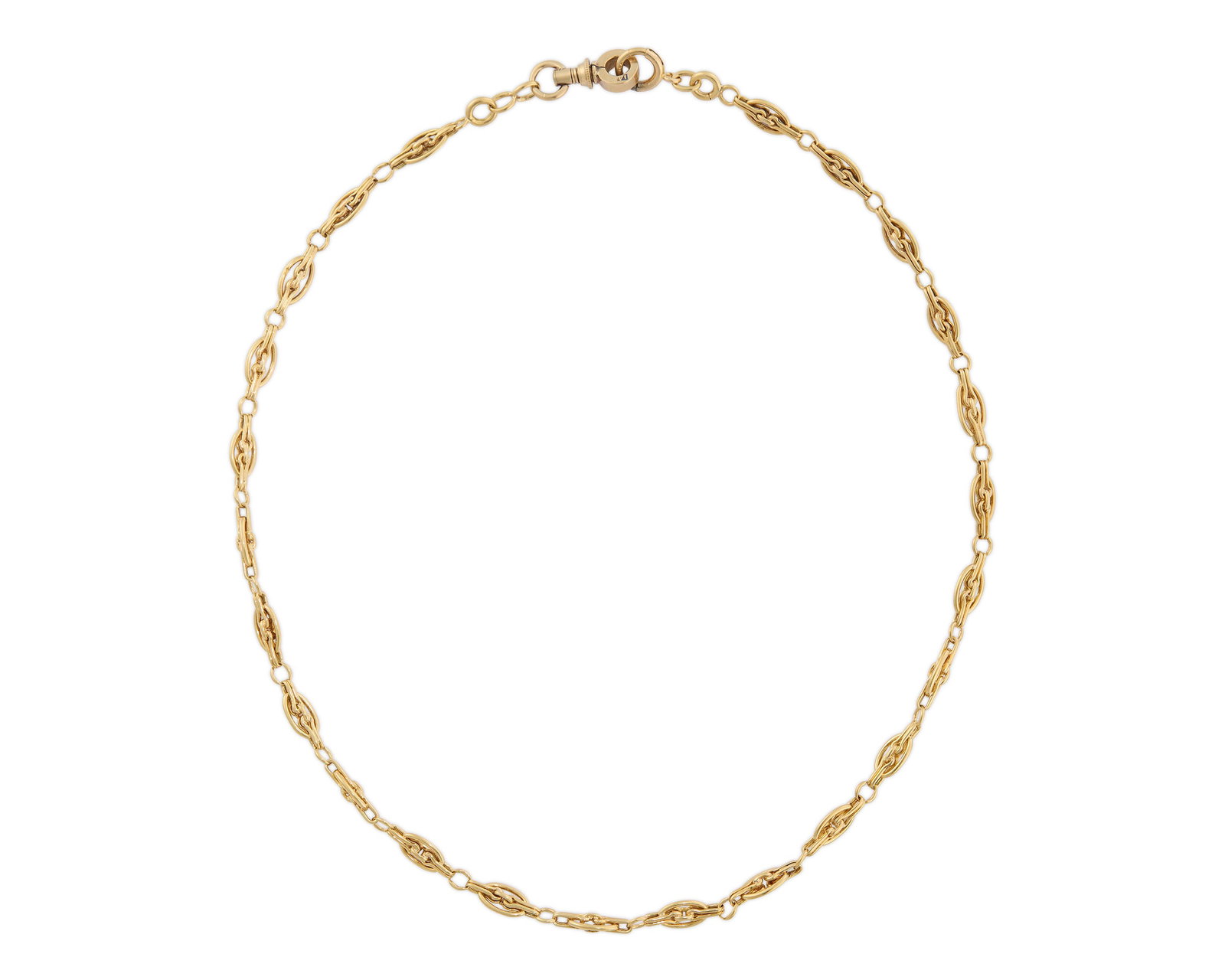 14K Gold Necklace: 14K Gold Necklace featuring polished oval fancy-links; 13.74 dwts.; lg. 17 in.