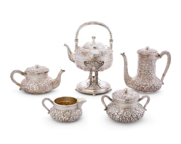 American Silver Repousse Assembled Five Piece Coffee and Tea Service