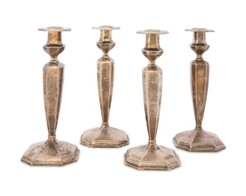 Set of Four Durgin Weighted Silver Candlesticks, retailed by J.E. Caldwell & Co, 1929