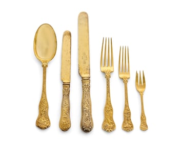 Gilt Silver Flatware Service, Tiffany & Co. Olympian Pattern, and other makers