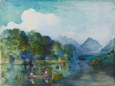 JOHN LA FARGE, (American, 1835-1910), Entrance to the River of Tautira, Man in Canoe, Pink Cloud