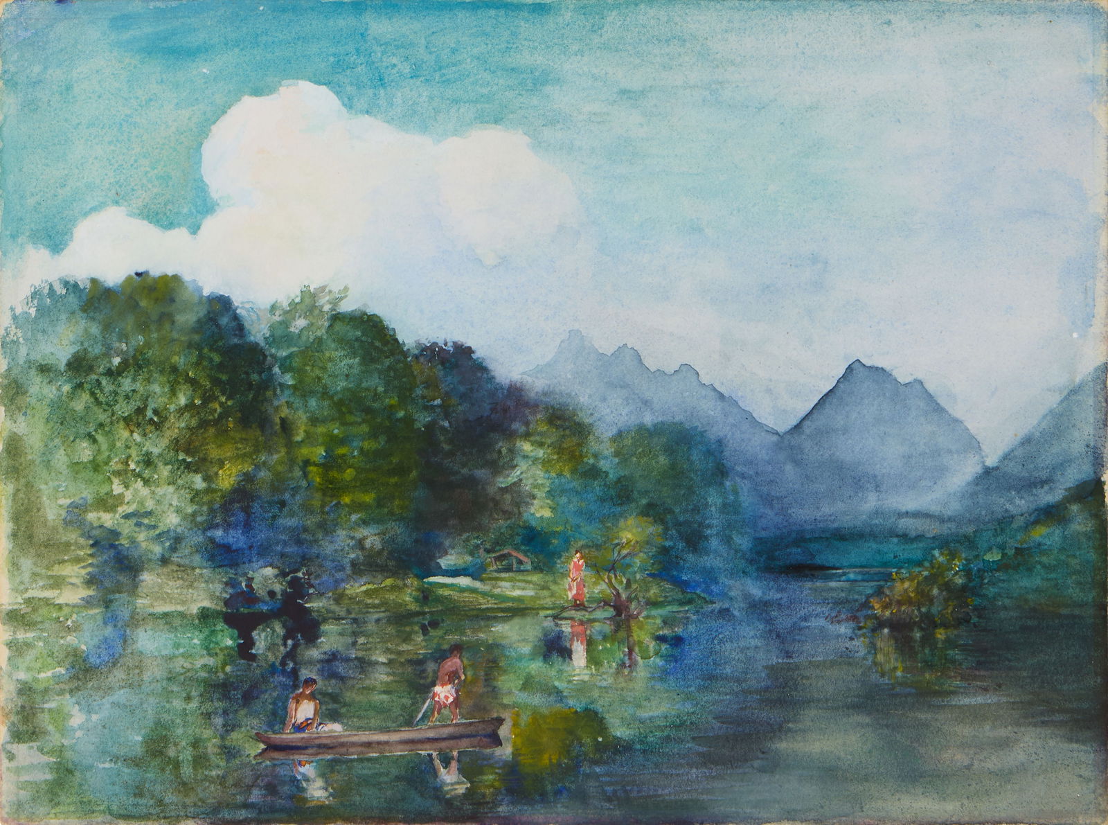 JOHN LA FARGE, (American, 1835-1910), Entrance to the River of Tautira, Man in Canoe, Pink Cloud