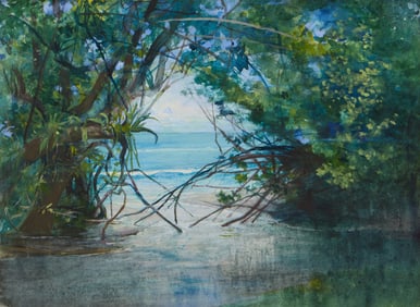 JOHN LA FARGE, (American, 1835-1910), A Little River Emptying into the Sea, Tahiti