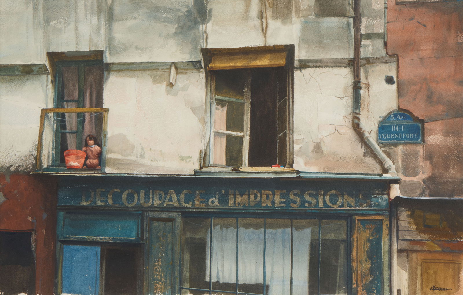 OGDEN MINTON PLEISSNER, (American, 1905-1983), Parisian Facade: OGDEN MINTON PLEISSNER American 1905-1983 Parisian Facade watercolor on paper signed Pleissner lower right sight: 18 x 28 in., frame: 27 3/4 x 37 5/8 in. Provenance: Private Collection, Manchester, Ve