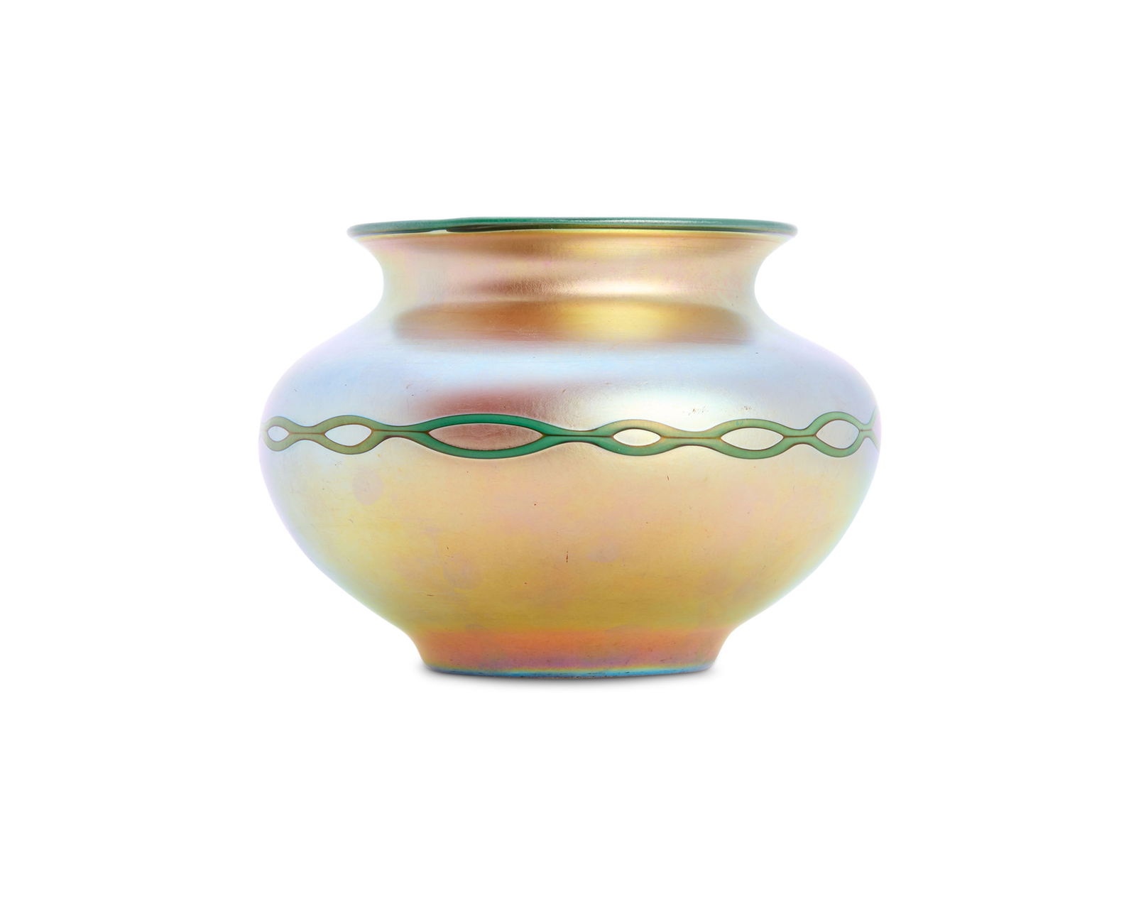 Steuben Gold Aurene Iridescent Glass Vase with Green Chain Ornament (1 of 4)