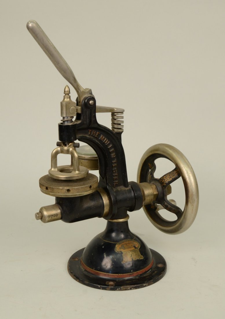 "THE MULLEN" CAST IRON PAPER TESTER, B. F. Perkins & S: "THE MULLEN" CAST IRON PAPER TESTER, B. F. Perkins & Son, Holyoke, Massachusetts; Patent June 8, 1909; height: 17 inches