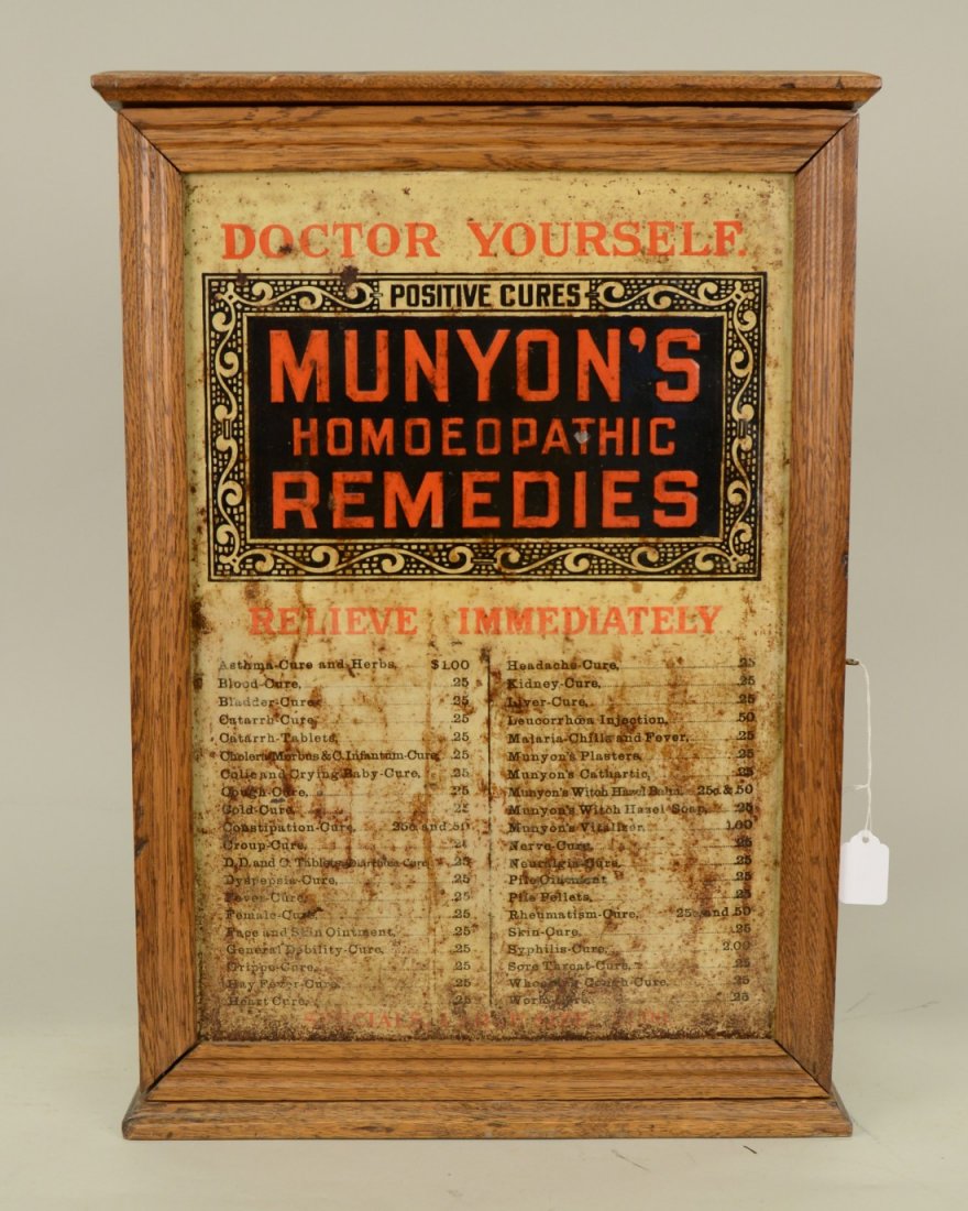 MUNYON'S HOMEOPATHIC REMEDIES OAK CABINET; height: 24 i: MUNYON'S HOMEOPATHIC REMEDIES OAK CABINET; height: 24 inches