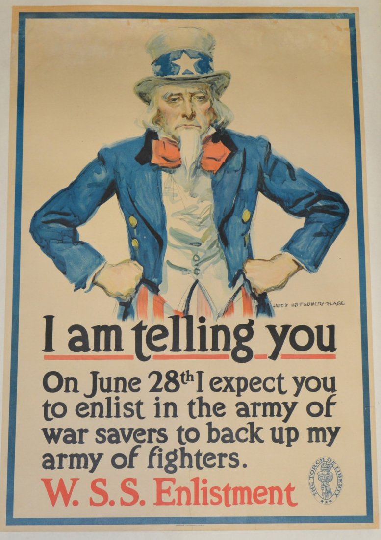 JAMES MONTGOMERY FLAGG WWI POSTER, I Am Telling You, Am: JAMES MONTGOMERY FLAGG WWI POSTER, I Am Telling You, American Lithographic Co., NY; 30 x 20 inches